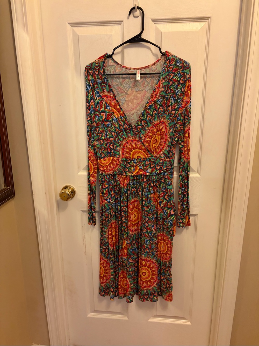 Amazon Multicolor Floral Midi Wrap Dress with Orange and Teal Accents